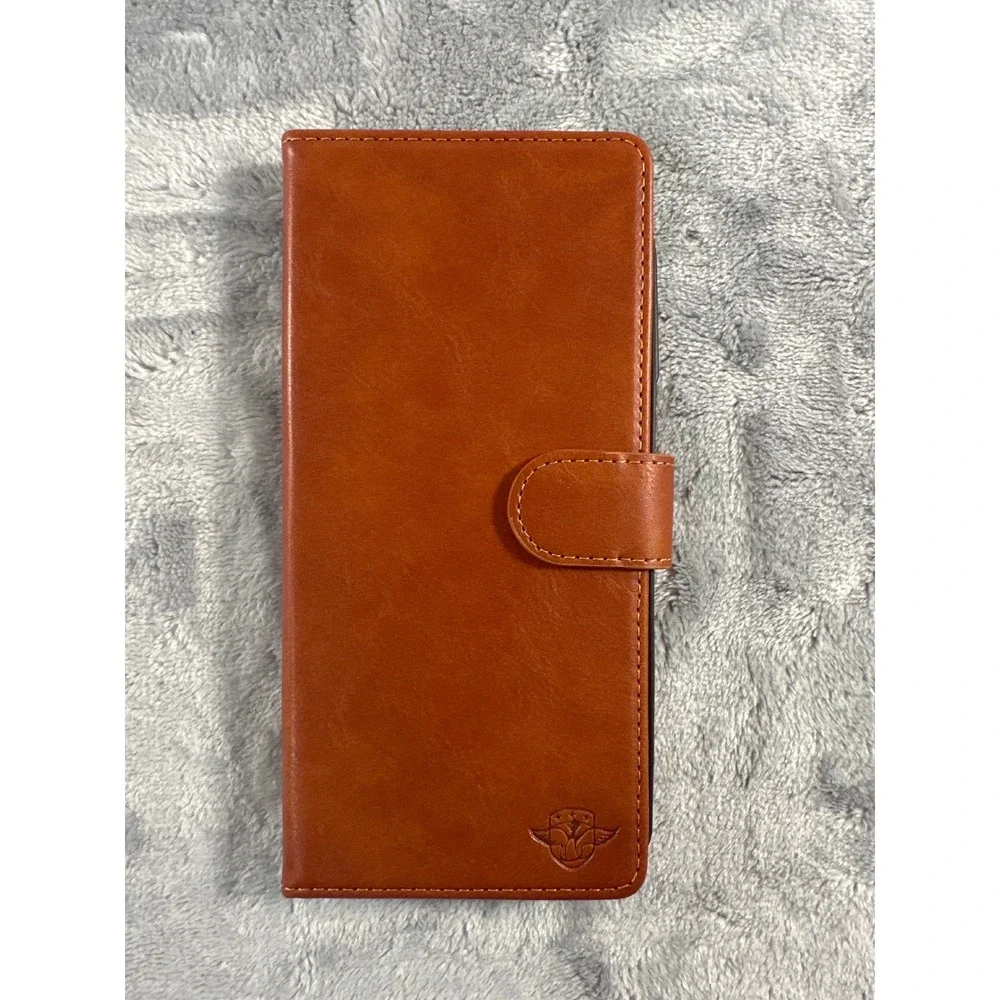 Suanduck Brown Faux Leather Wallet Folio Phone Case with Card Slots Magnetic Tab
